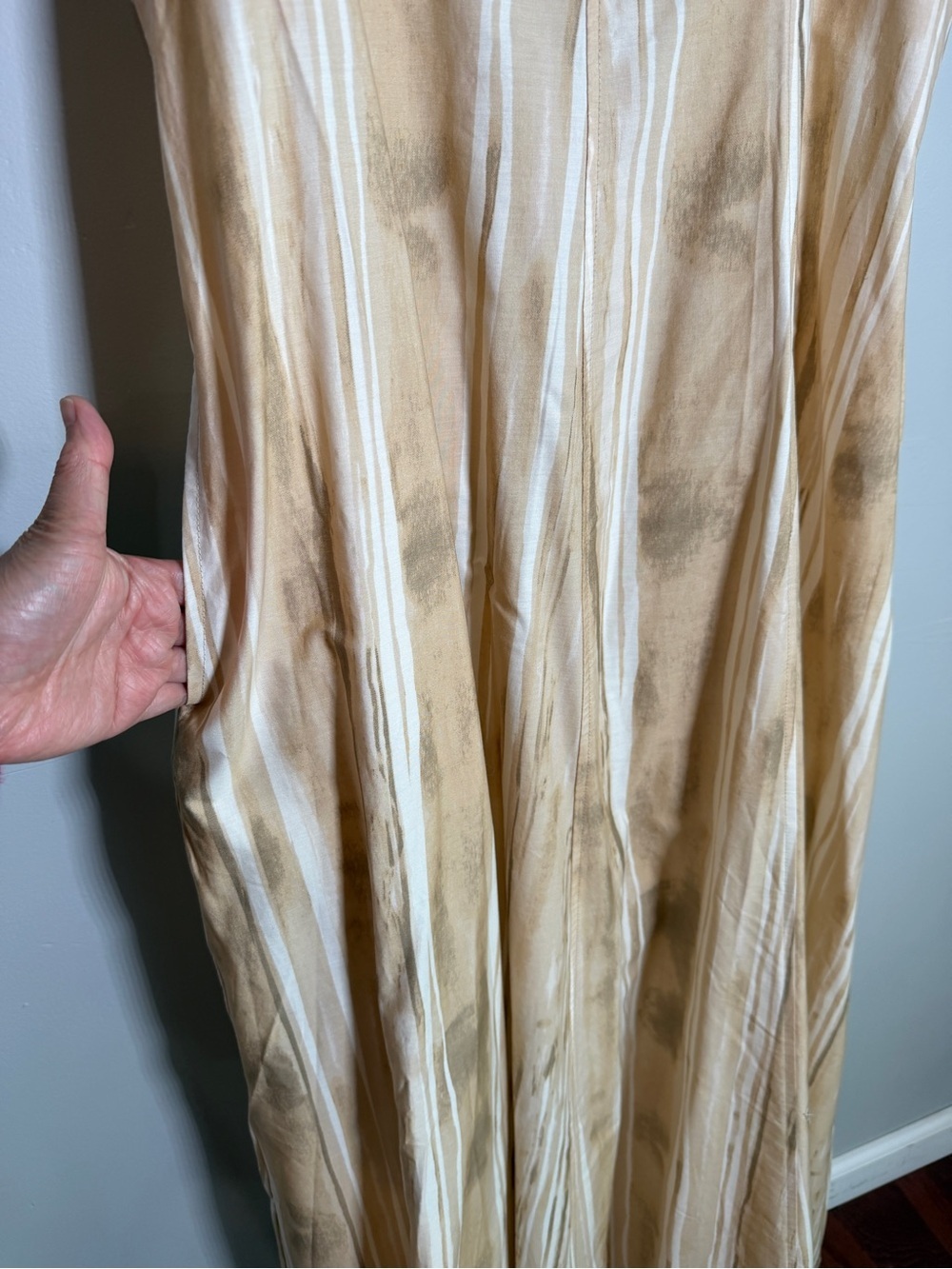 CeCe Boho Tie Dye Maxi Cotton Dress Beige Neutral Strappy Tiered Sundress MEDIUM - Picture 5 of 12